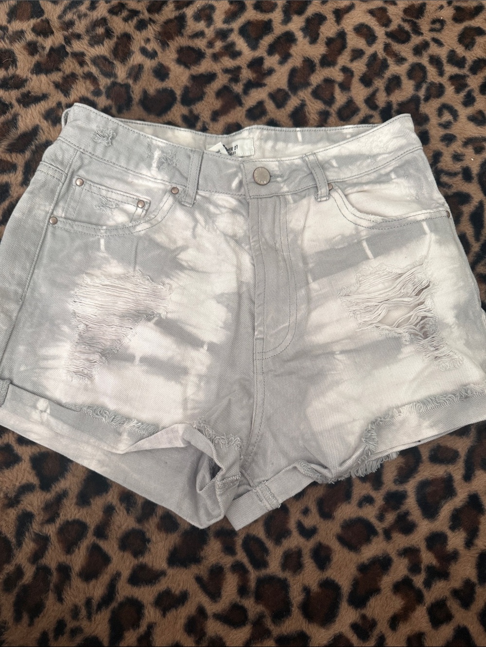 Forever 21 Silver Tie-Dye Distressed Denim Shorts